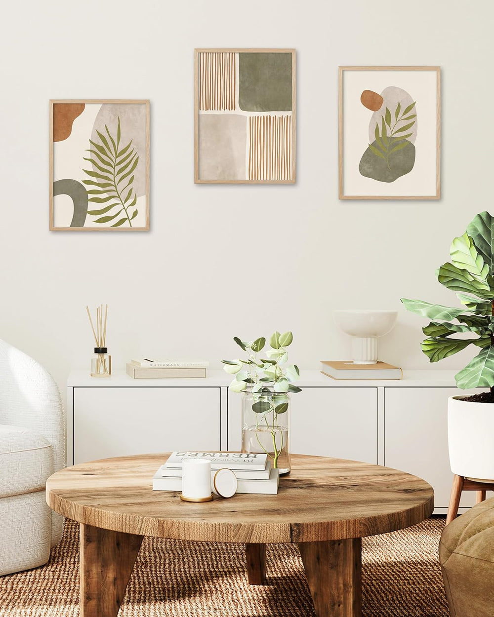 HesenDot Natural OAK Wood Abstract Leaf Framed Wall Art,12x16in