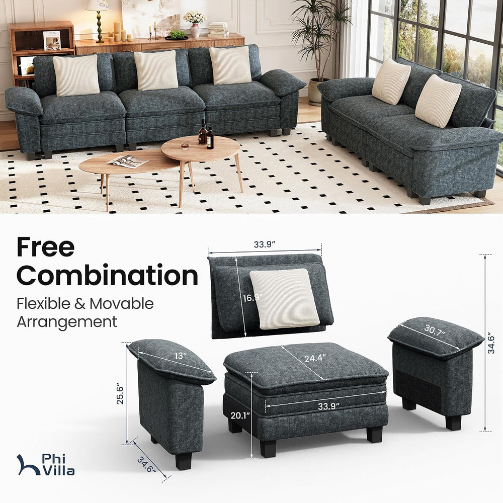 PHI VILLA 2-Piece Modular Loveseat Couch & 3-Seat Sectional Sofa Set
