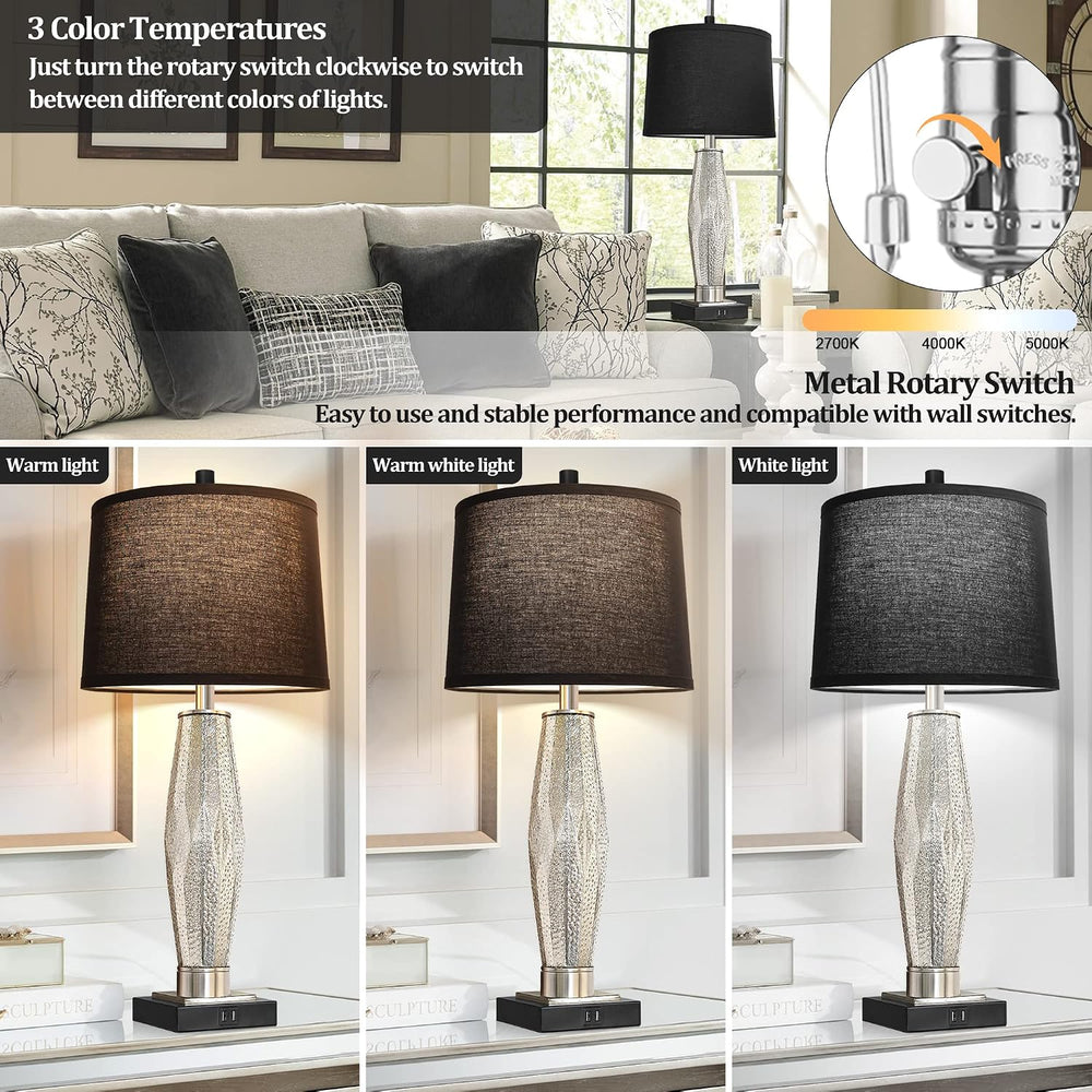 QiMH Table Lamps Set of 2, Bedroom Lamp with USB A+C Charging Ports, Modern G...