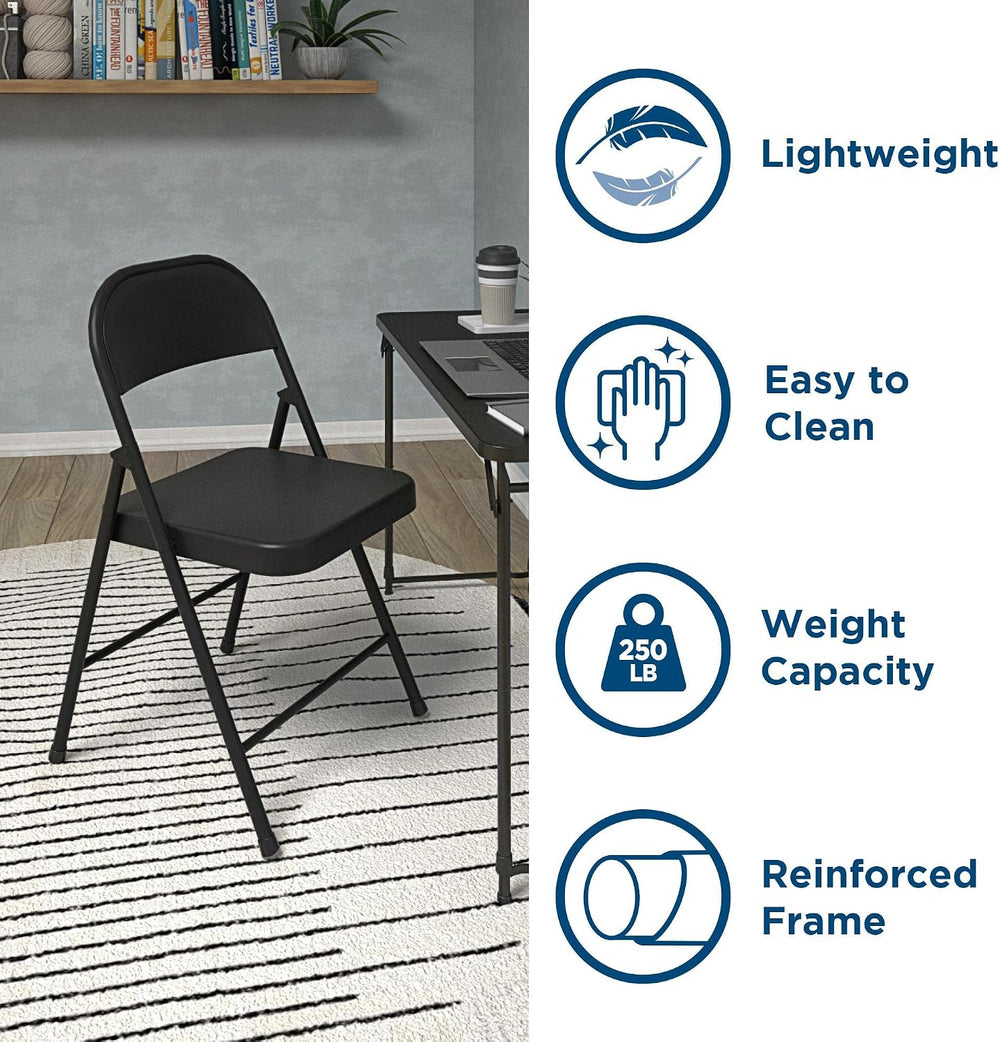 COSCO SmartFold All-Steel Folding Chair, 4-Pack, Black