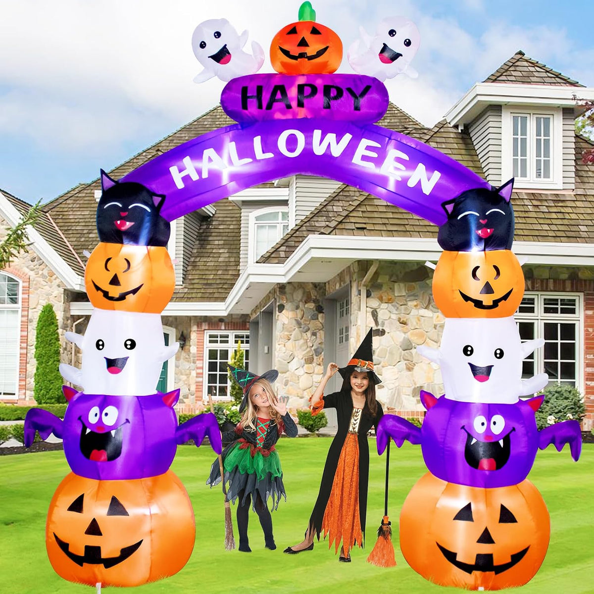 8FT Halloween Stacked Pumpkin Arch Inflatable Decoration