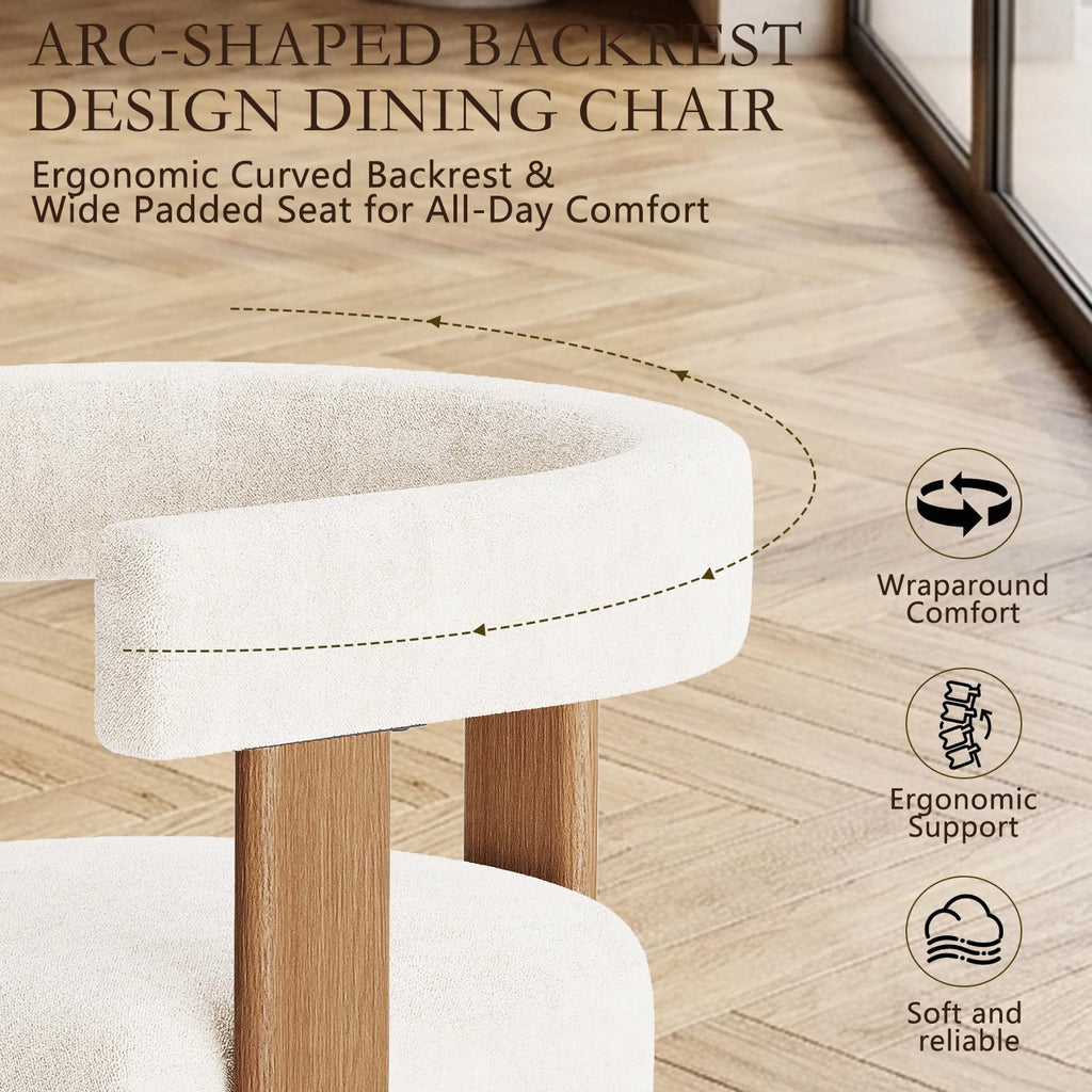 Gaussen Boucle Dining Chairs Set of 2, Mid Century Modern Dining Room Chairs with Solid Wood Legs, Terry Fabric Upholstered Kitchen Chairs, Accent Vanity Chair for Living Room(Cream, 2)
