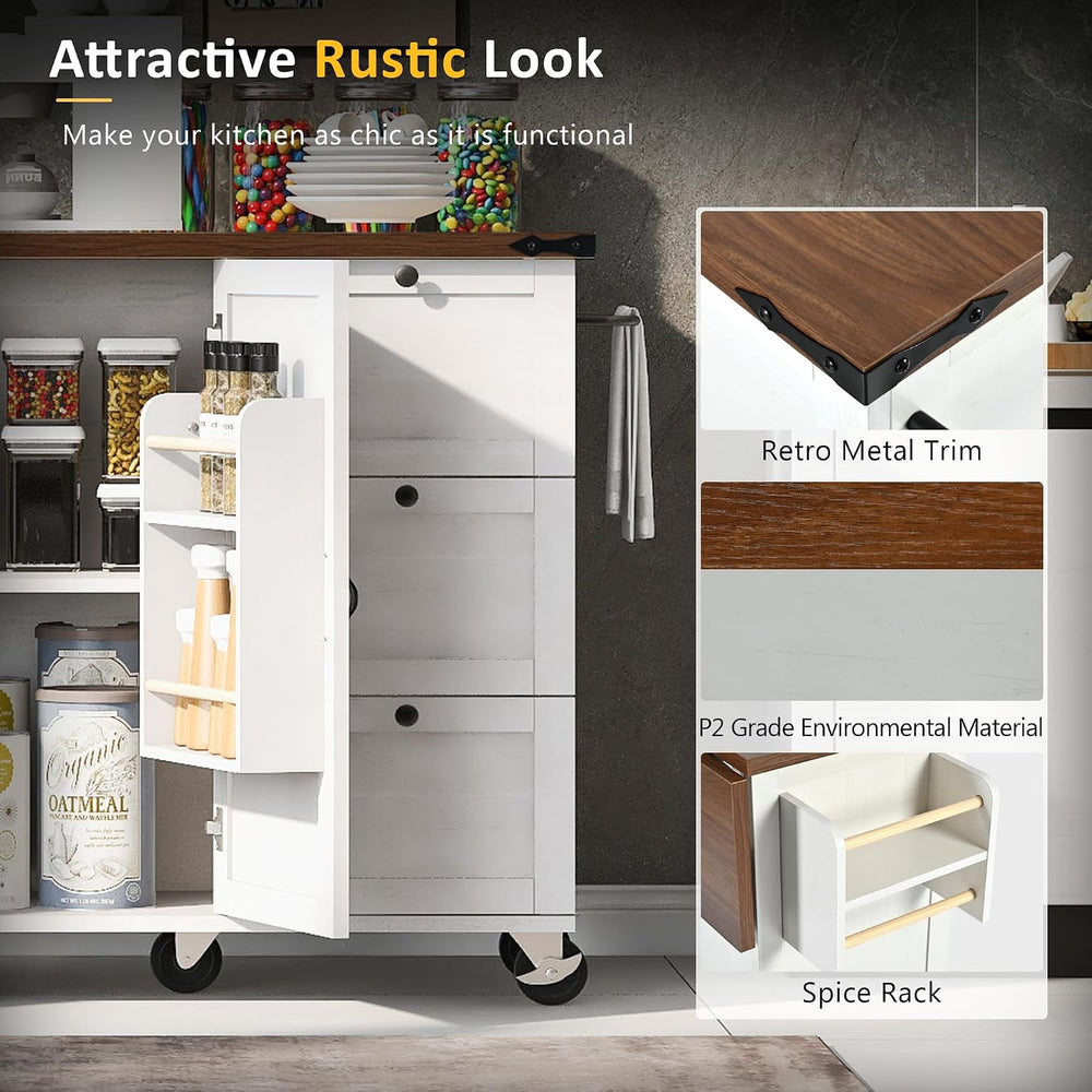 54.5" Farmhouse Kitchen Island with Power Outlet, White