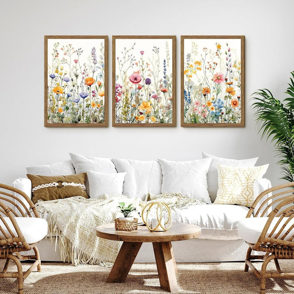 3 Piece Colorful Wildflower Wall Art Set Framed Spring Wall Decor 12x16 In