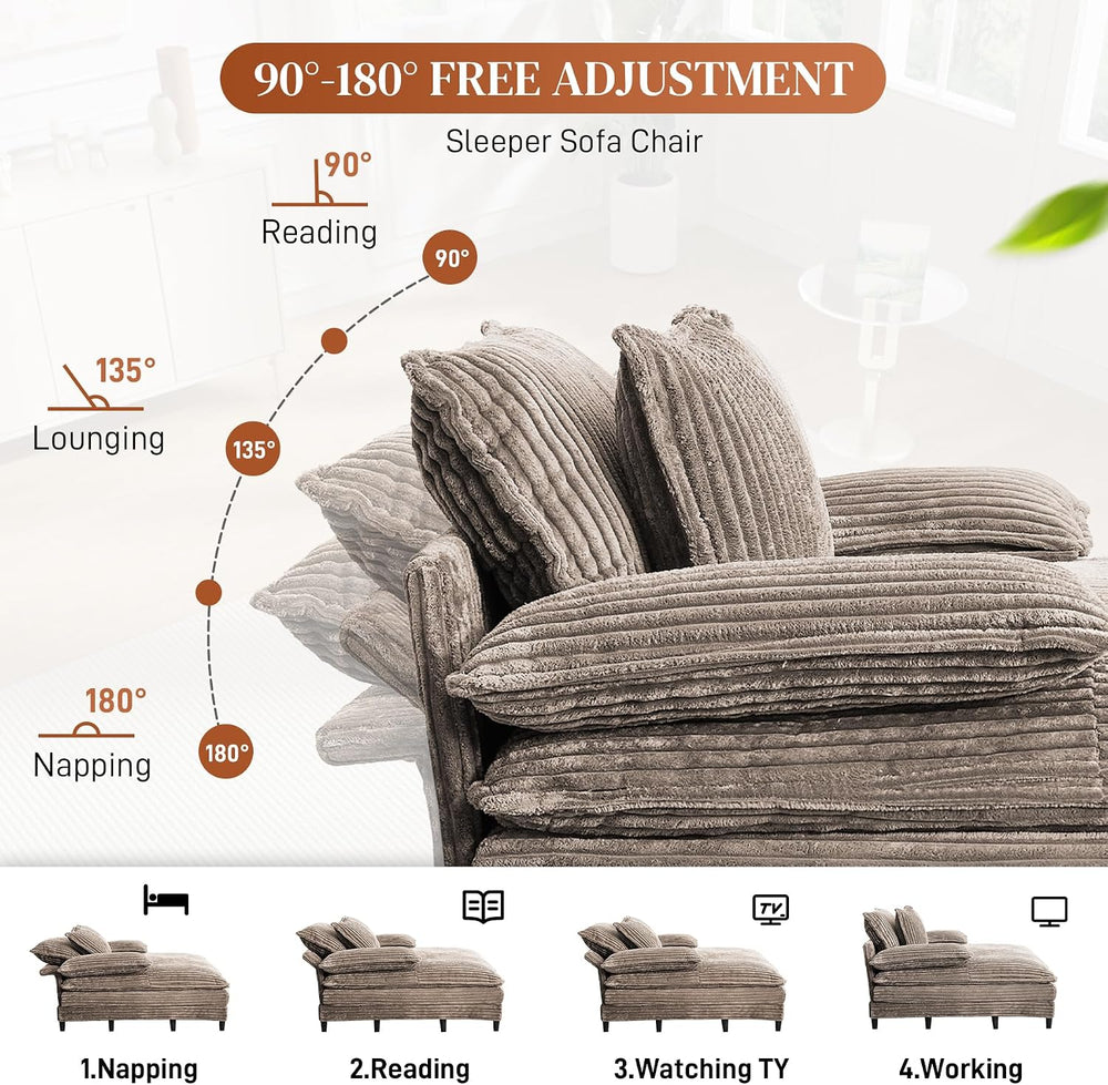 55"W Oversized Chaise Lounge Chair Indoor with Adjustable Backrest,Camel