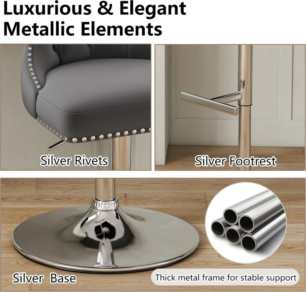 Swivel Bar Stools Set of 2, Velvet Height Adjustable Counter Chairs,Gray