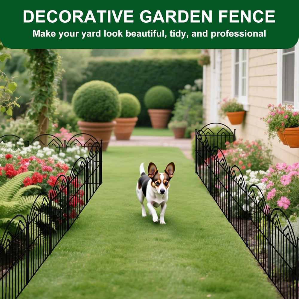Decorative Garden Fence 17in x 10.8ft (10 Panels), Rustproof Metal No Dig Arc...