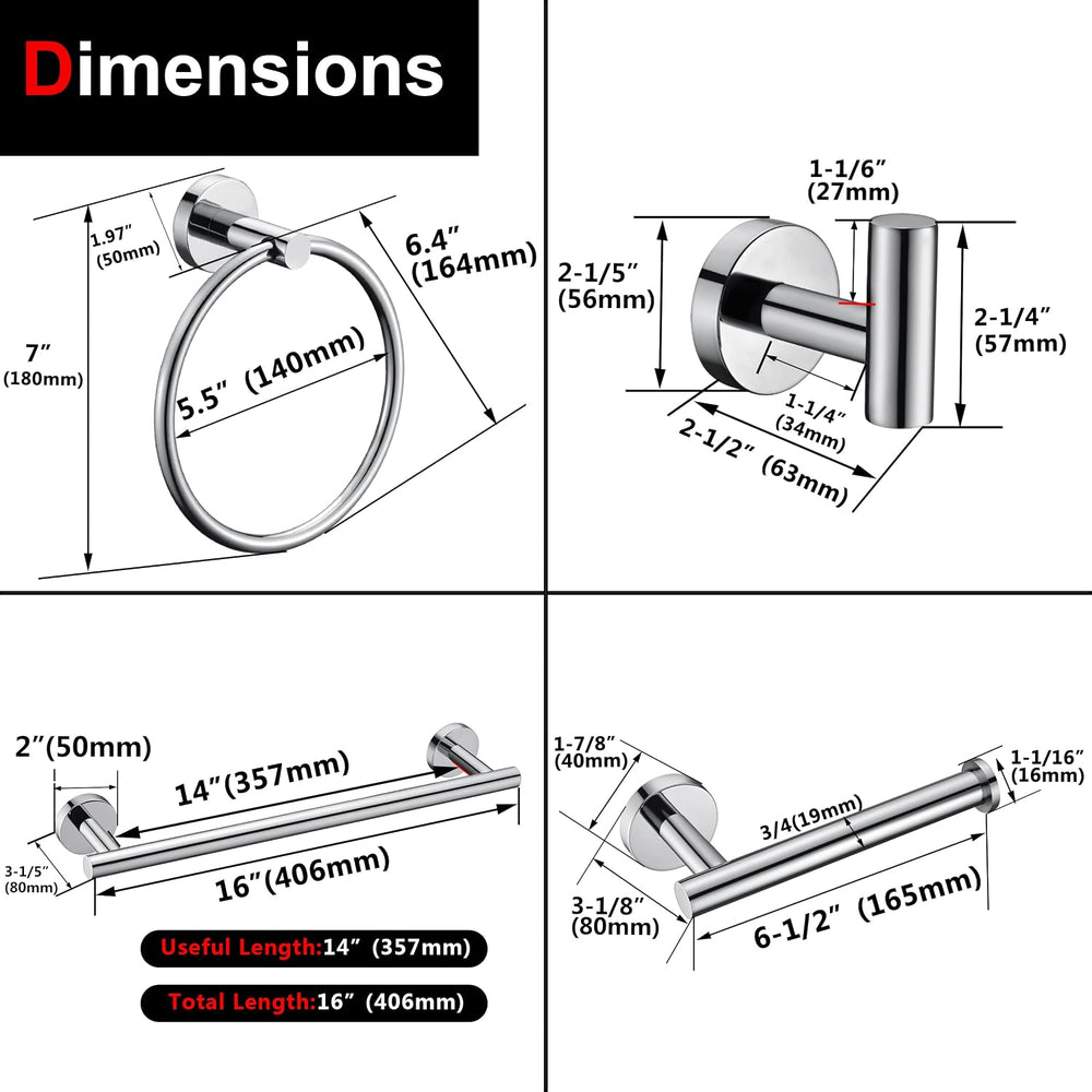 5 Pieces Polished Chrome Bathroom Hardware Accessories Set,Hand Towel Ring,16...