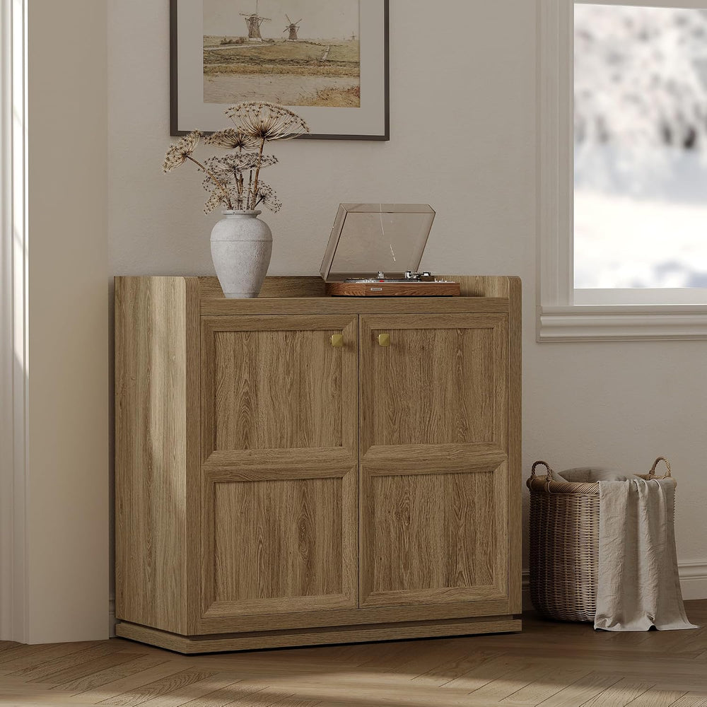 SICOTAS Sideboard Buffet Cabinet with 6 Doors & Shelves, Golden Handles