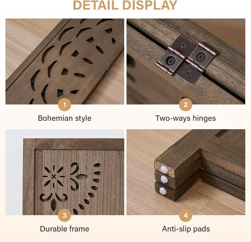 66.9Inch Wooden Room Partition - 3 Panels Boho-Styled Space Room Divider for Home/Office, Headboard & Yoga/Photo/Video Call Backdrop (Brown)