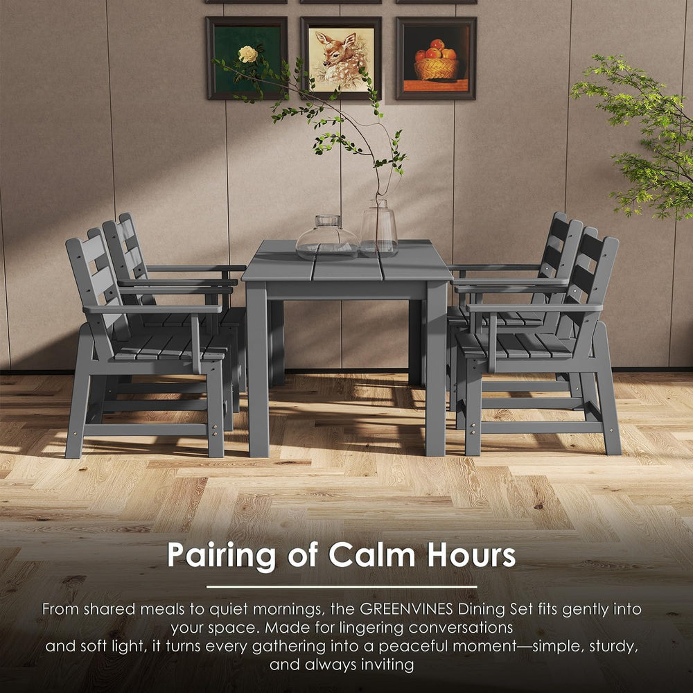 GREENVINES 7-piece Outdoor Dining Set, HDPE Table & 6 Armchairs, Gray