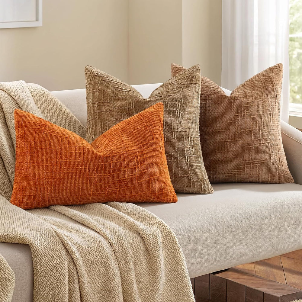 decorUhome Textured Chenille Throw Pillow Covers 24x24 Set of 2 Camel