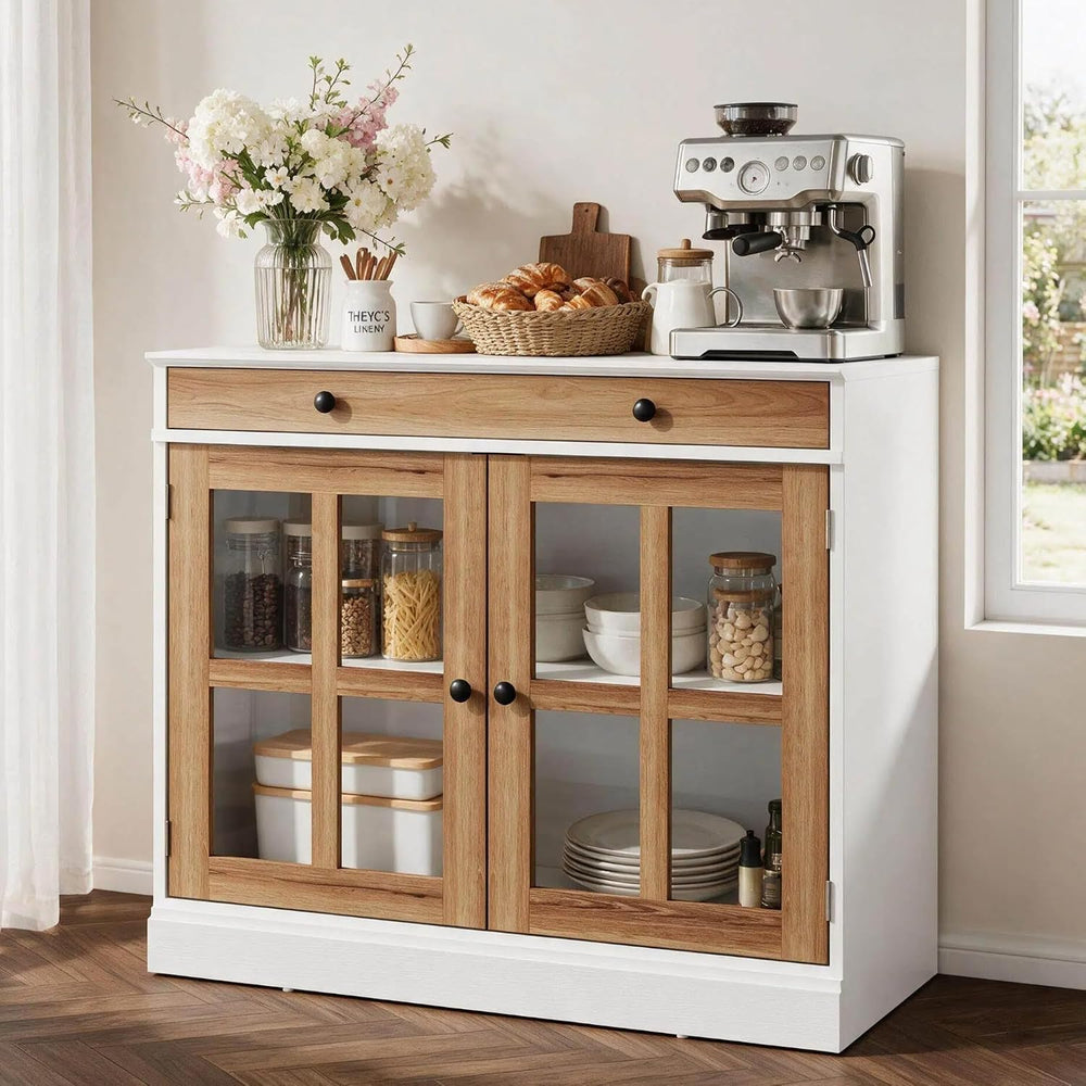 Garvee Sideboard Buffet Cabinet with Glass Doors and Adjustable Shelves
