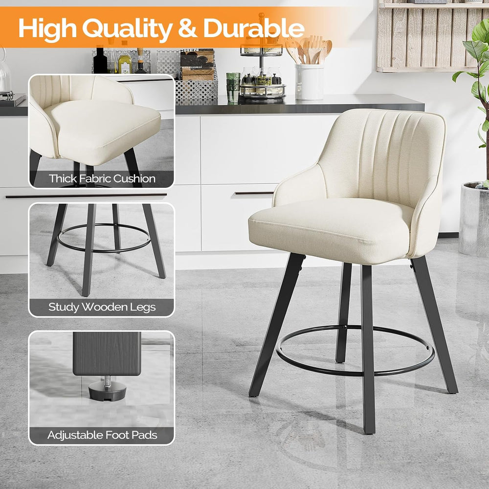 VINGLI 24" H Swivel Barstools Counter Height Bar Stool Set of 3, Beige