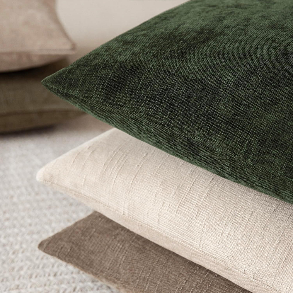 Foindtower Solid Textured Chenille Throw Pillow Covers 26x26,Dark Green