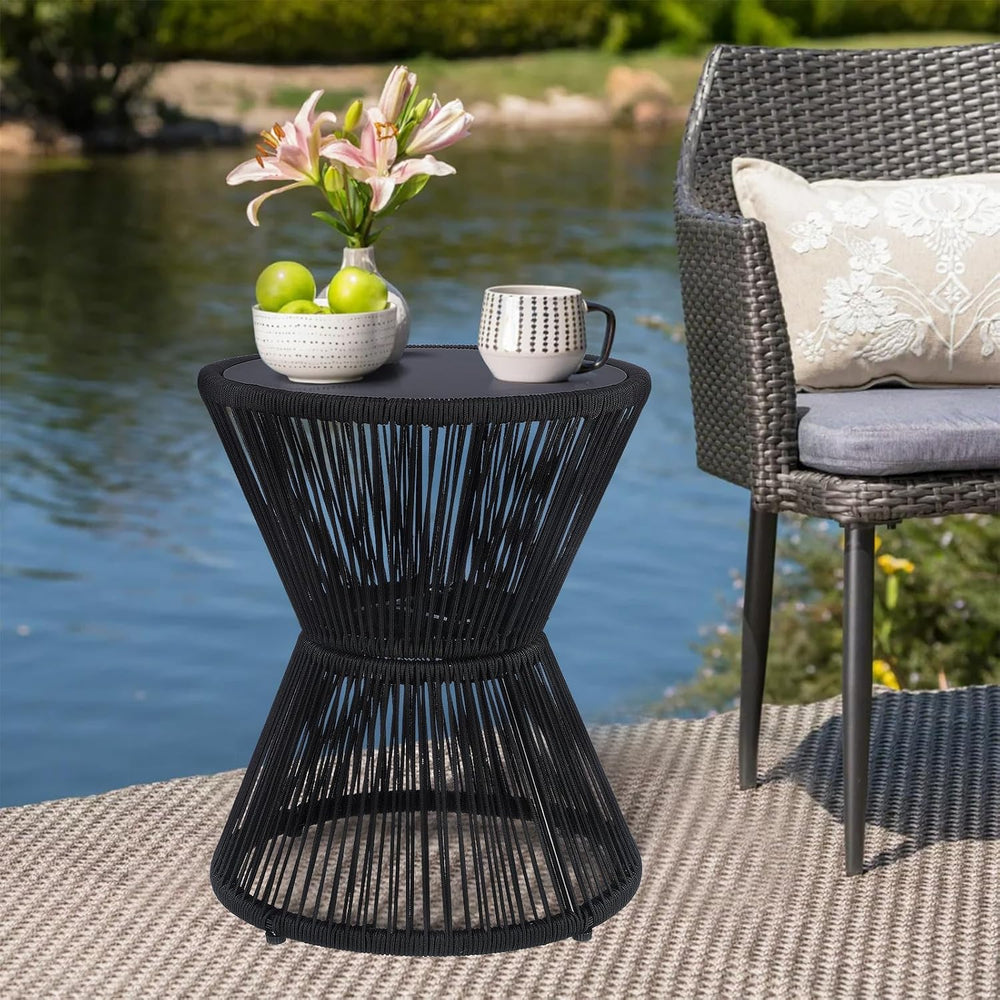 SUNNYPARK Small Outdoor Side End Table Modern Hourglass Style 20" H