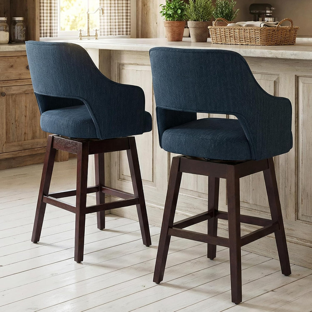 Farmhouse Bar Stools Set of 4, 27" Counter Height Barstools 360°Swivel B...
