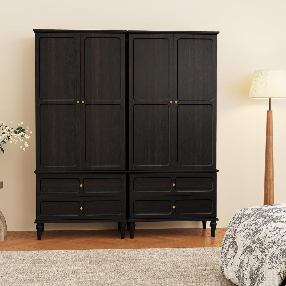 HLR 71" Wardrobe Closet Mid-Century Modern Style,Black
