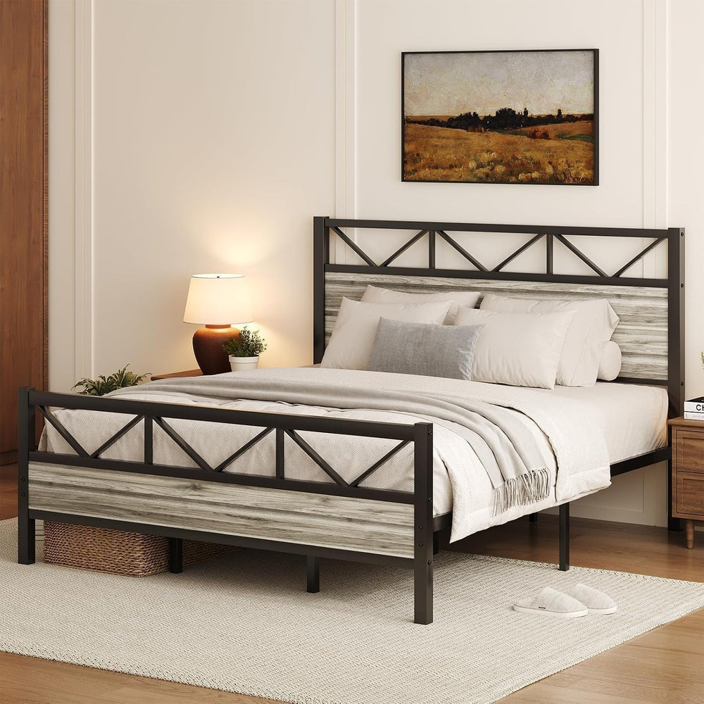 IMMERSTABLE King Size Bed Frame with 51.2'' Tall Headboard, Wash Grey