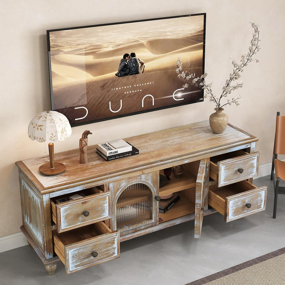 LKTART 60" Solid Wood TV Stand,Entertainment Center with Storage Drawers