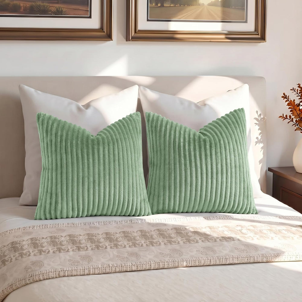 Simmore Fall Soft Sage Green Flannel Throw Pillow Covers 26X26 Set of 2