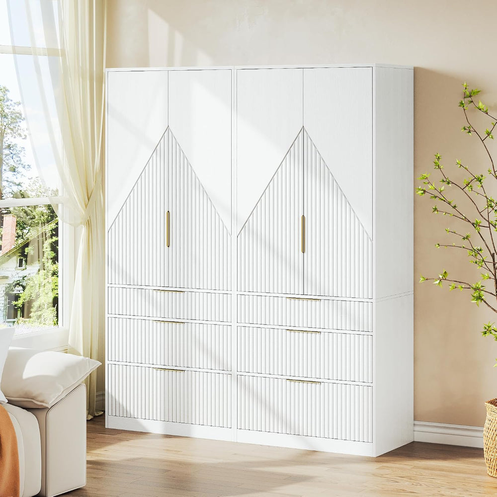 TOKSOM 70" Wardrobe Armoire Wooden Closet with 2 Doors and 3 Drawers, Be...