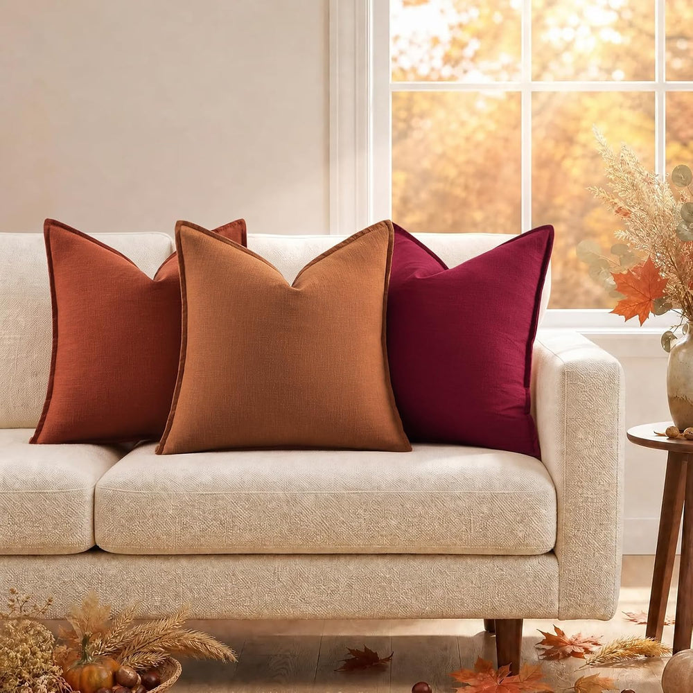 decorUhome Fall Light Rust Linen Throw Pillow Covers 20x20 Set of 2