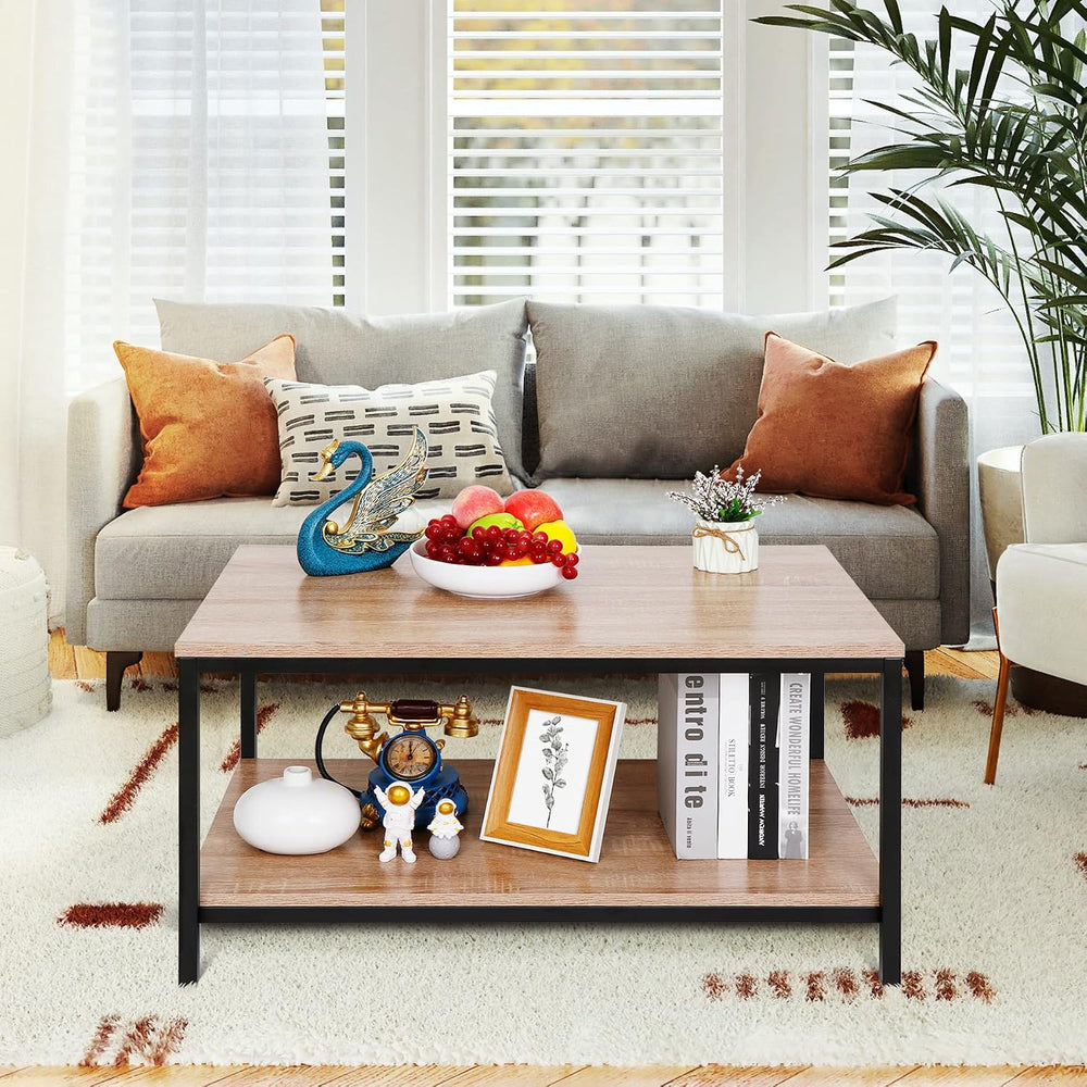 ZenStyle Industrial Coffee Table with Storage Shelf for Living Room, Wood Loo...