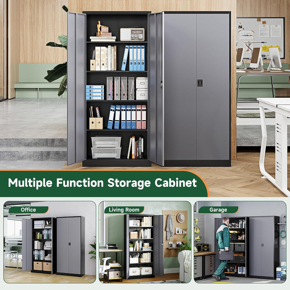 Letaya Metal Garage Storage Cabinets with Lock Door and Adjustable Shelves, S...
