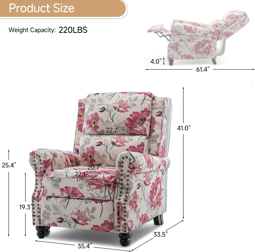 Pushback Recliner Chair, Modern Wingback Recliner, Floal Beige