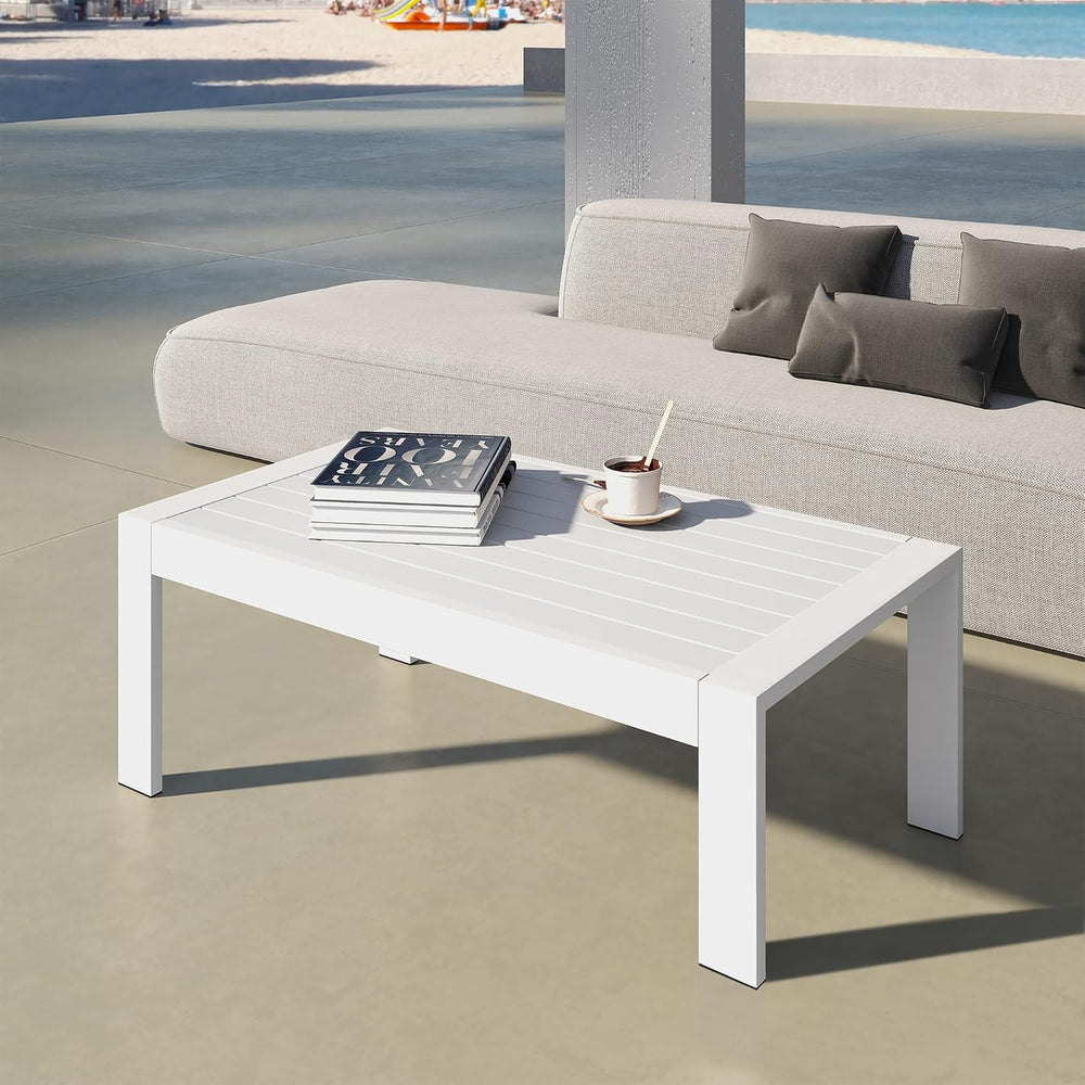 Aluminum Outdoor Coffee Table, Patio Coffee Table, White Outdoor Table