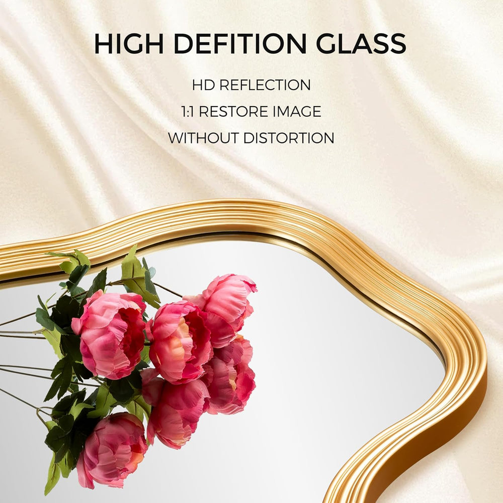 SHYFOY Antique Gold Wall Mirror, Asymmetrical Mirror for Wall Decor