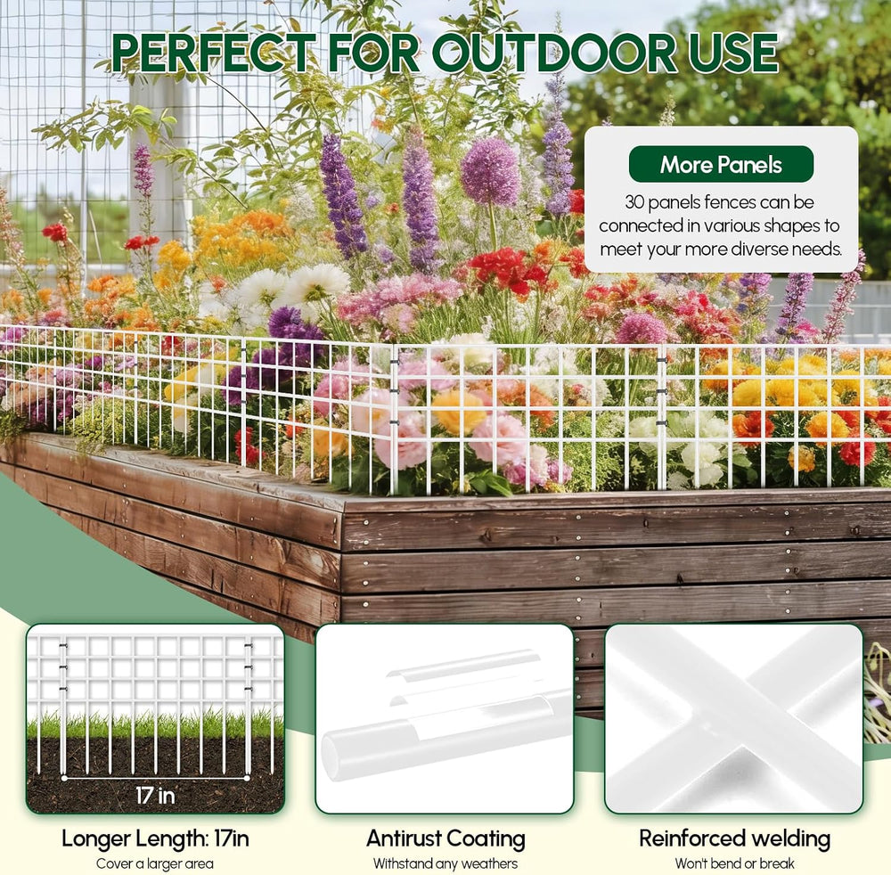 17ft(L) x 13in(H) Garden Fence Animal Barrier, 12 Panels No Dig Fence Panels ...