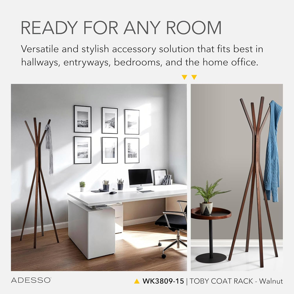 Adesso Toby Coat Rack with Natural Oak Finish – Space-Saving Entryway Organiz...