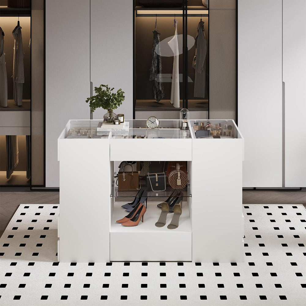 Kikihouse Modern Closet Island with 10 Drawers with LED (White)