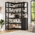 72" Tall Corner Bookshelf, 6-Tier L-Shaped Bookcase with Storage, Black