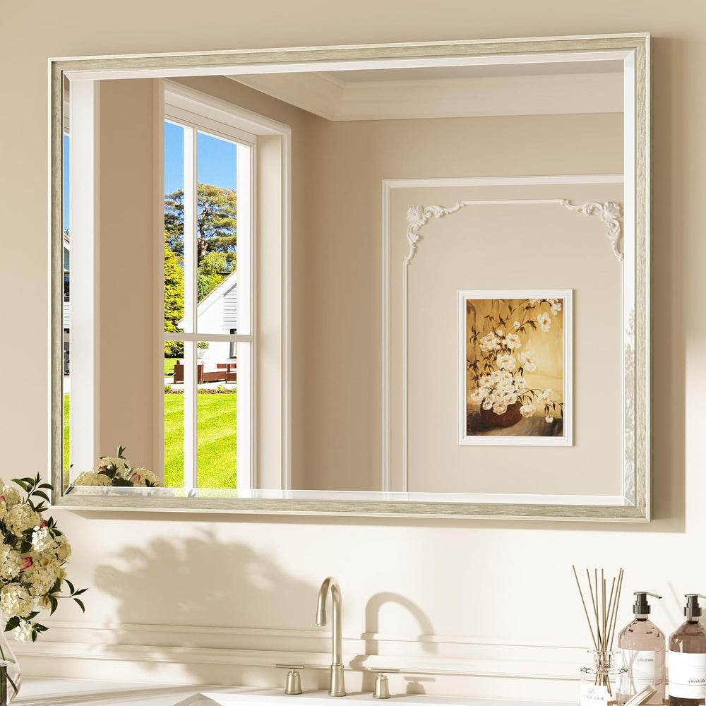 Keonjinn 40" x 30" Brushed Nickel Bathroom Vanity Mirror, HD Temper...