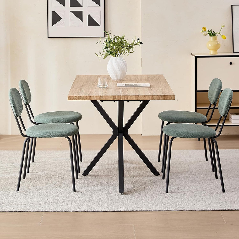 Set of 8 Stackable Dining Chairs with Sage Green Fabric Cushions