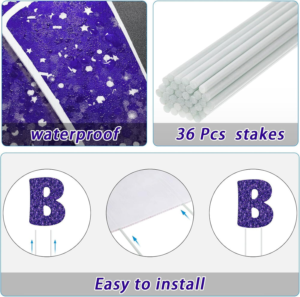 Jetec 18 Pcs Happy Birthday Yard Sign with Stakes and Light, Purple
