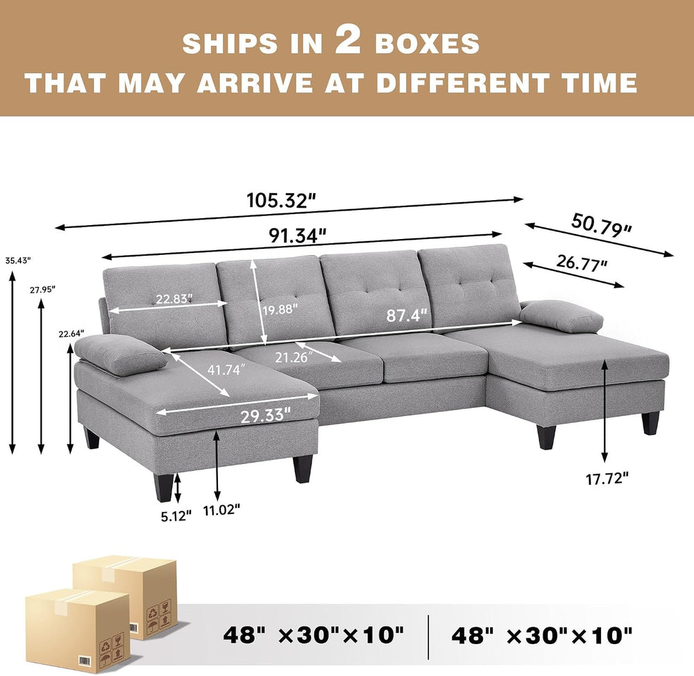 Sectional Couches for Living Room, Modern Linen Fibre U Shaped Sofa Couch wit...