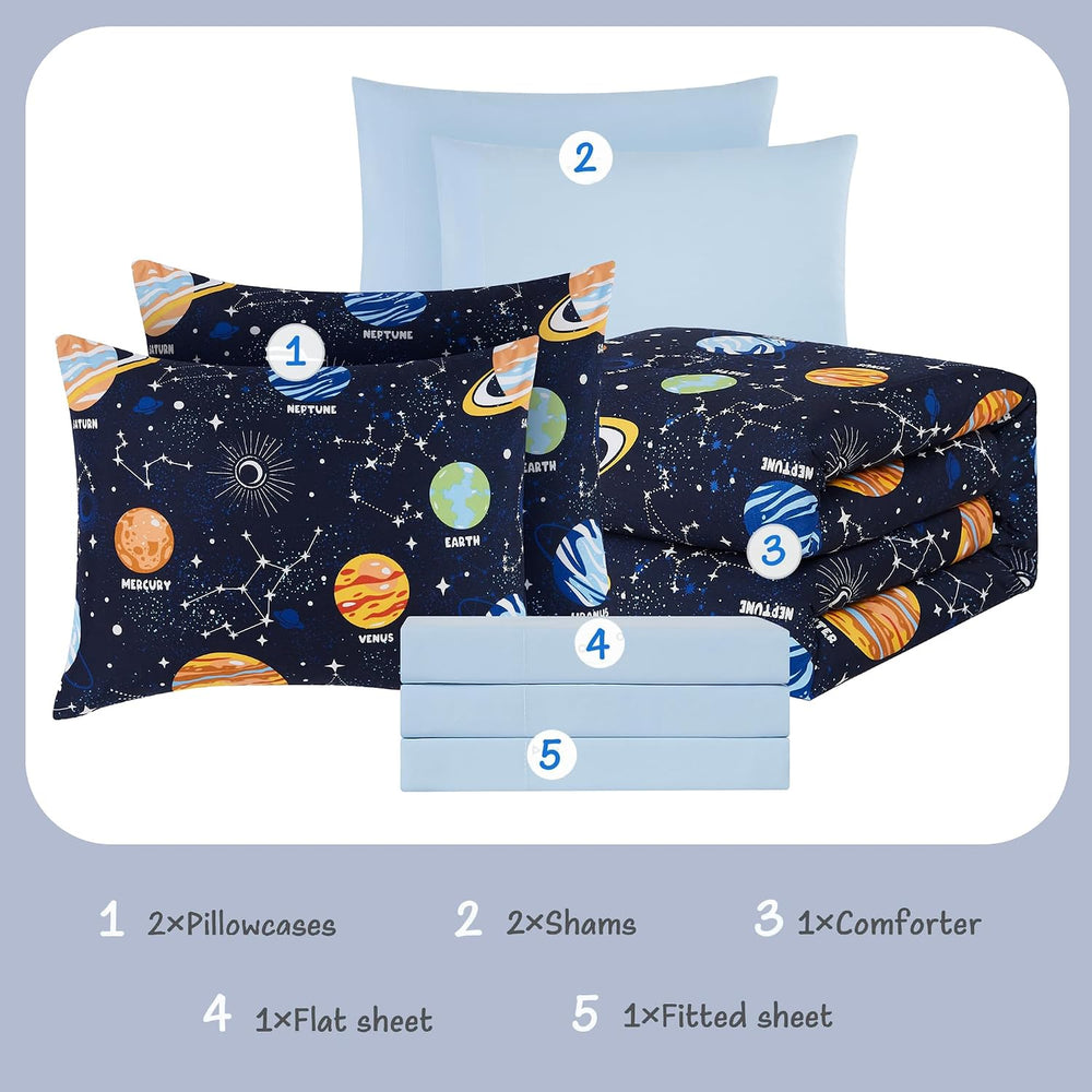 Boys Full Size Bedding Set -7 Pieces Space Bedding Full Size Comforter Sets