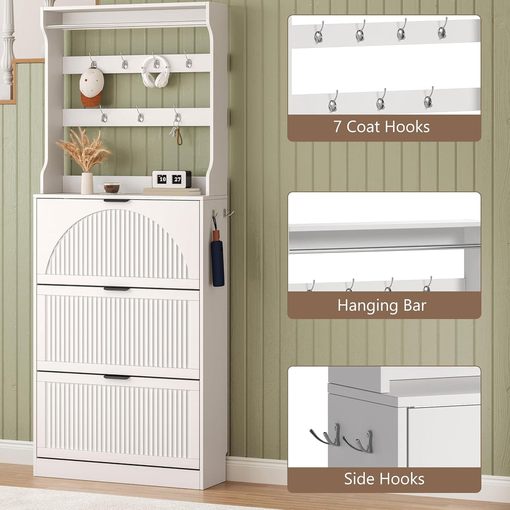 BORNOON Shoe Cabinet for Entryway with Coat Rack, Slim Fluted Design