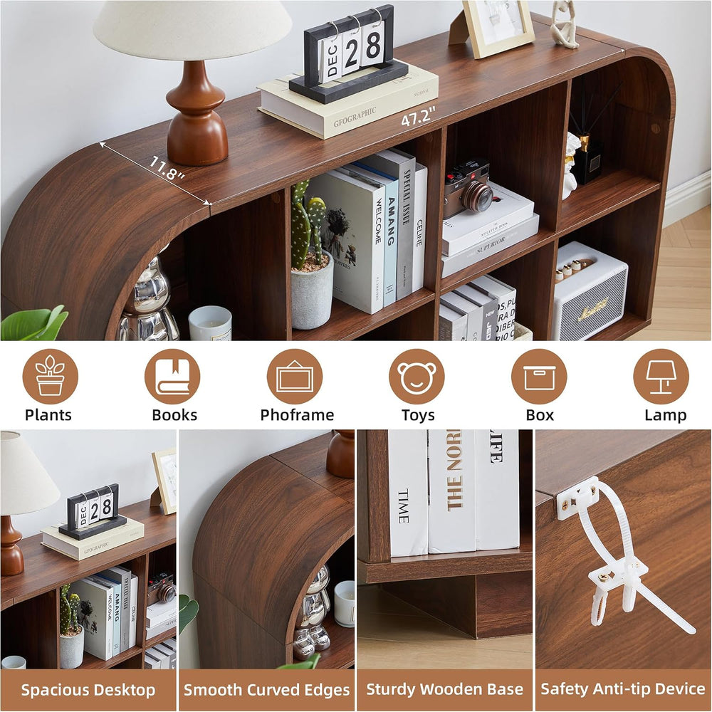 8 Cube Storage Organizer, 2-Tier Low Bookcase 55.1" L, Walnut