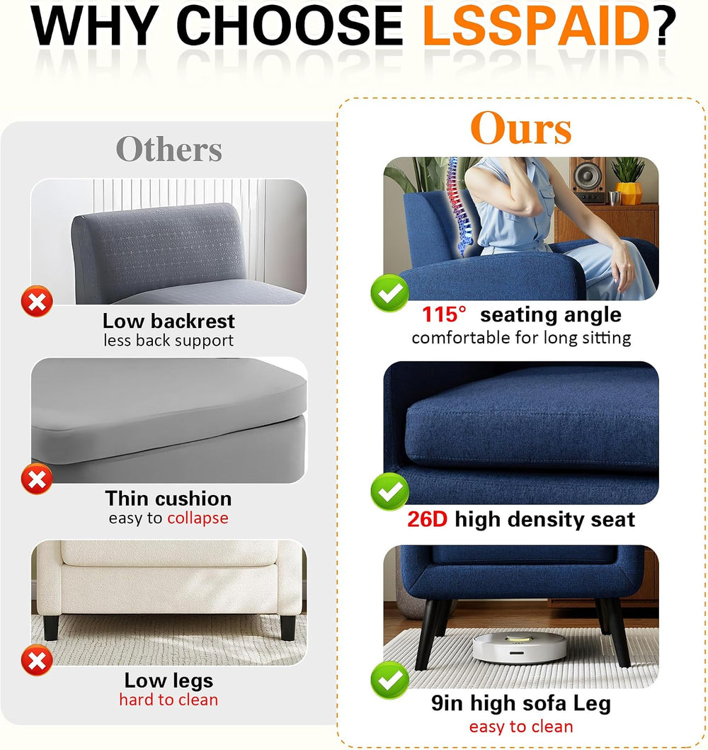 LSSPAID Modern Accent Chairs, Upholstered Fabric Cozy Armchairs, Living Room ...