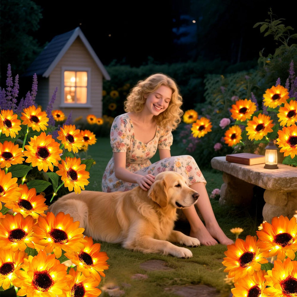 ANGMLN Solar Garden Lights 4 Pack 24 Solar Sunflower Lights Fall Decor