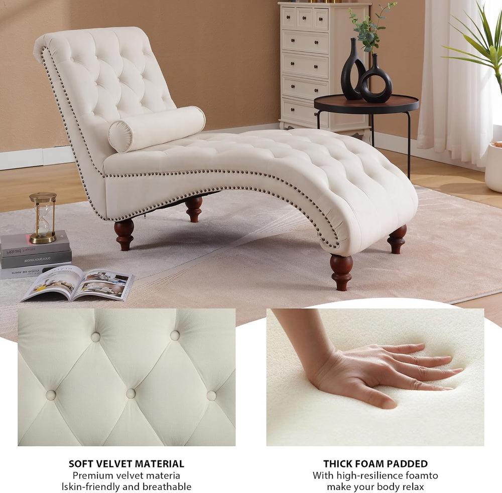Chaise Lounge Chair Indoor, Button-Tufted Bedroom Lounge Chair
