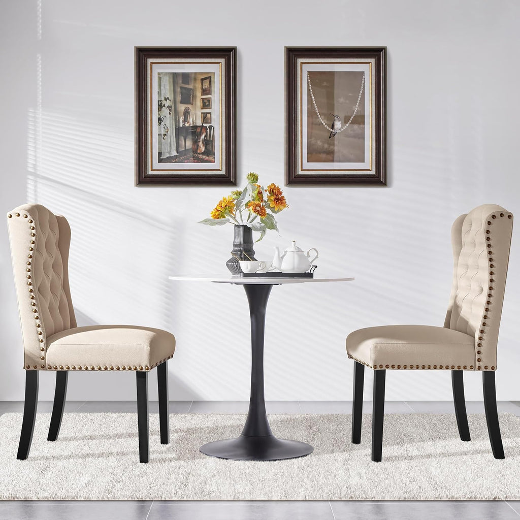 Yaheetech Upholstered Dining Chairs Set of 2 Button Tufted Chairs Beige