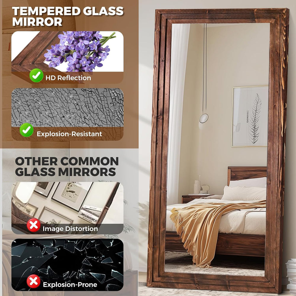 Full Length Mirror, 76 x 34 Inch Solid Wood Floor Mirror, Brown