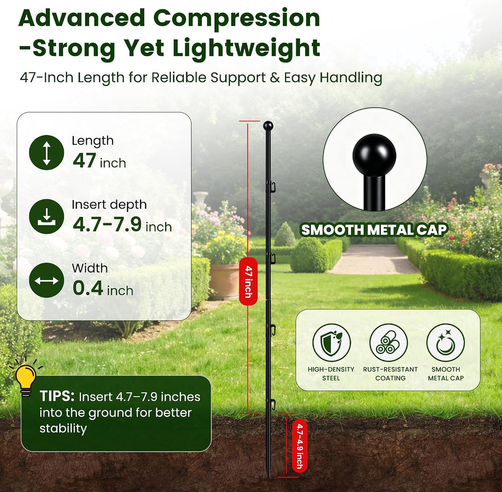 4FT Metal Fence Posts 10 Pack, Sturdy Steel Garden Fence Post