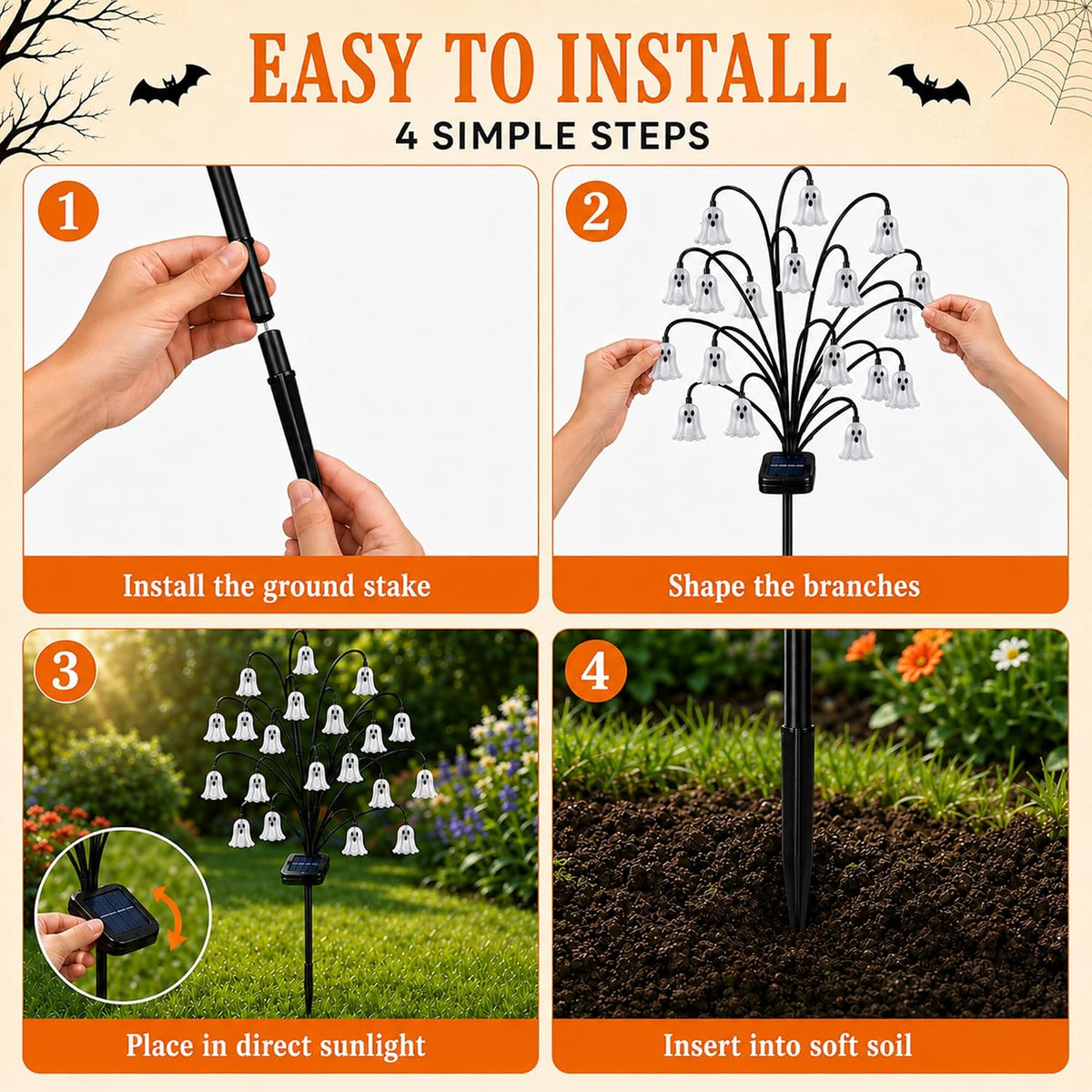 Outdoor Halloween Decorations, Solar Ghost Stake Lights for Yard
